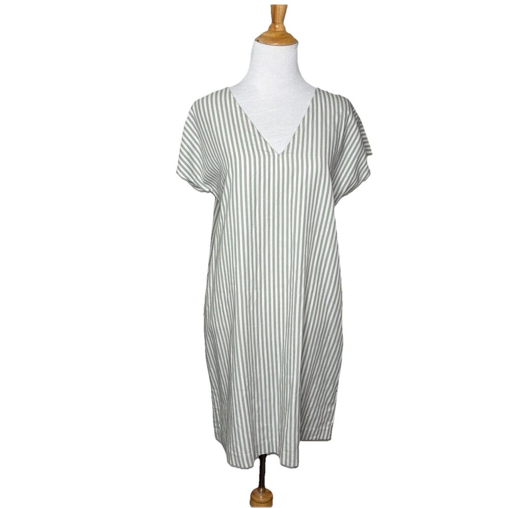 Madewell Button Back Stripe Dress In York Stripe Sage Mist Size Small NWT flaws